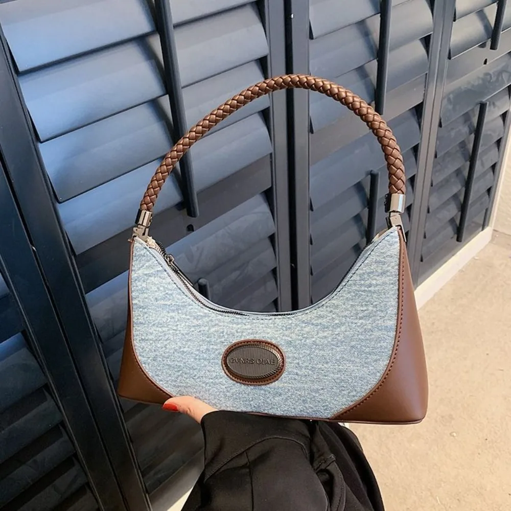 

Fashion Spicy Girl Retro Denim Armpit Bag Y2K Korean Style Underarm Shoulder Bag Luxury Color Matching Crescent Bags Shopping