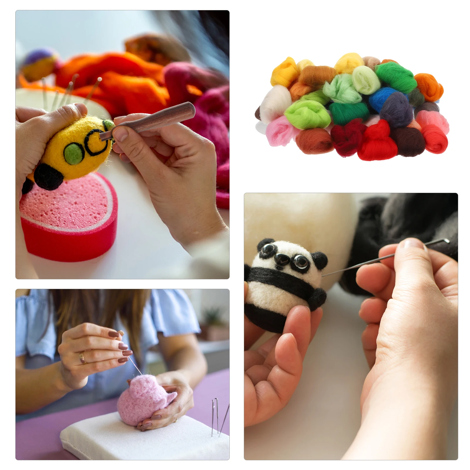 

50Pcs Needle Felting Wool Soft Colored Roving DIY Craft Supplies Handmade Wool Material for Needle Felting Projects Beginners