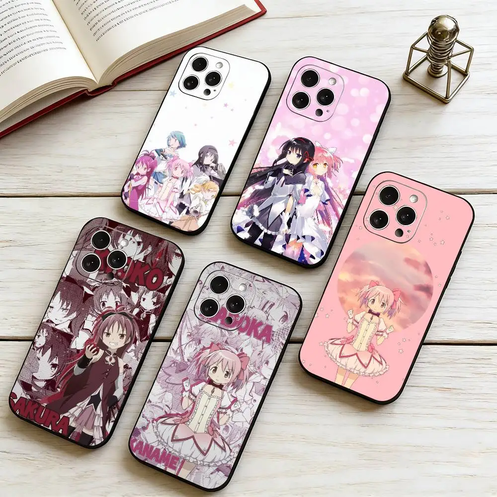 

P-Puella Magi Madoka Magica Phone Case For iPhone 17,16,15,14,13,12,11 Plus,Pro Max,XS,Soft Silicone Black Cover
