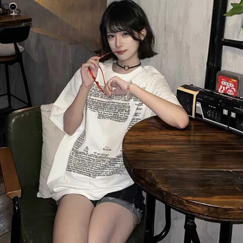 

Cat Graphic Women's T-shirt 2025 Summer Fashion Cotton Oversized Shirt Street Casual Streetwear Top Korean Popular Clothes
