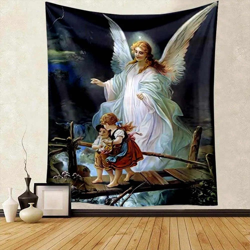 

Guardian Angel Tapestry Jesus Virgin Mary Children Baby Room Bedroom Living Room Background Bedside Wall Decoration Home Decor