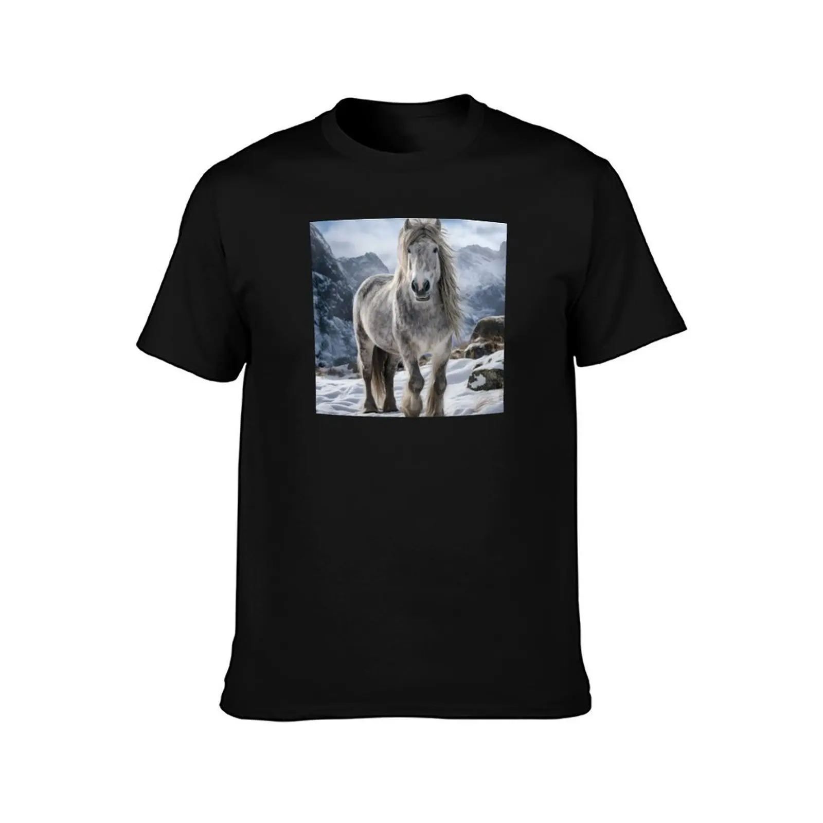 Dapple Gray Pony in the Snow T-Shirt Casual Daily Wear Short Sleeve Top T-Shirt