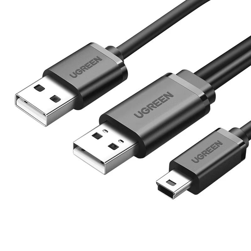 UGREEN Dual USB 2.0 к MINI USB (порт T) Кабель для зарядного устройства Кабели для передачи данных