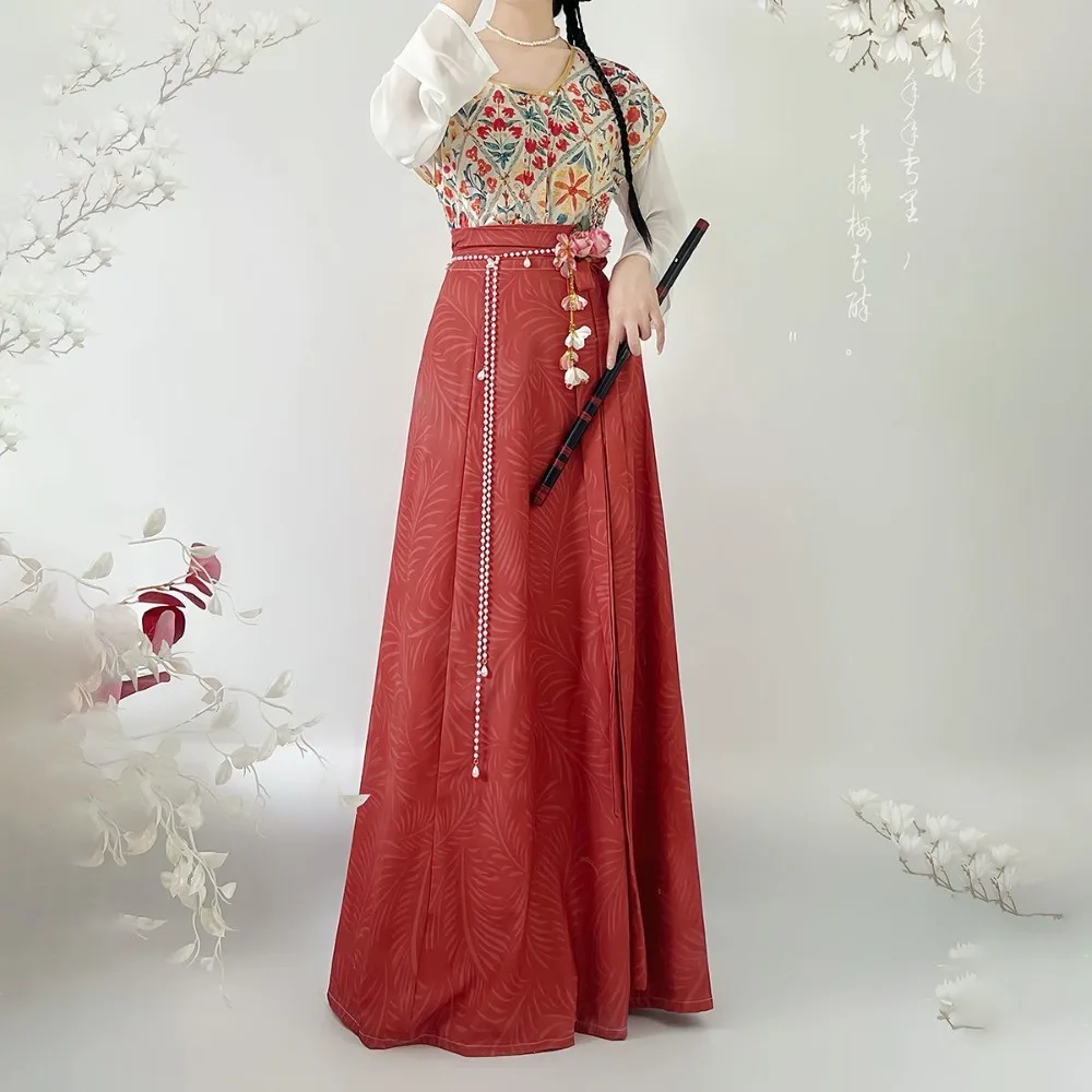 Conjunto hanfu original da dinastia tang-beizi feminino com gola redonda + saia de cintura alta vestido hanfu roupas tradicionais modernas chinesas