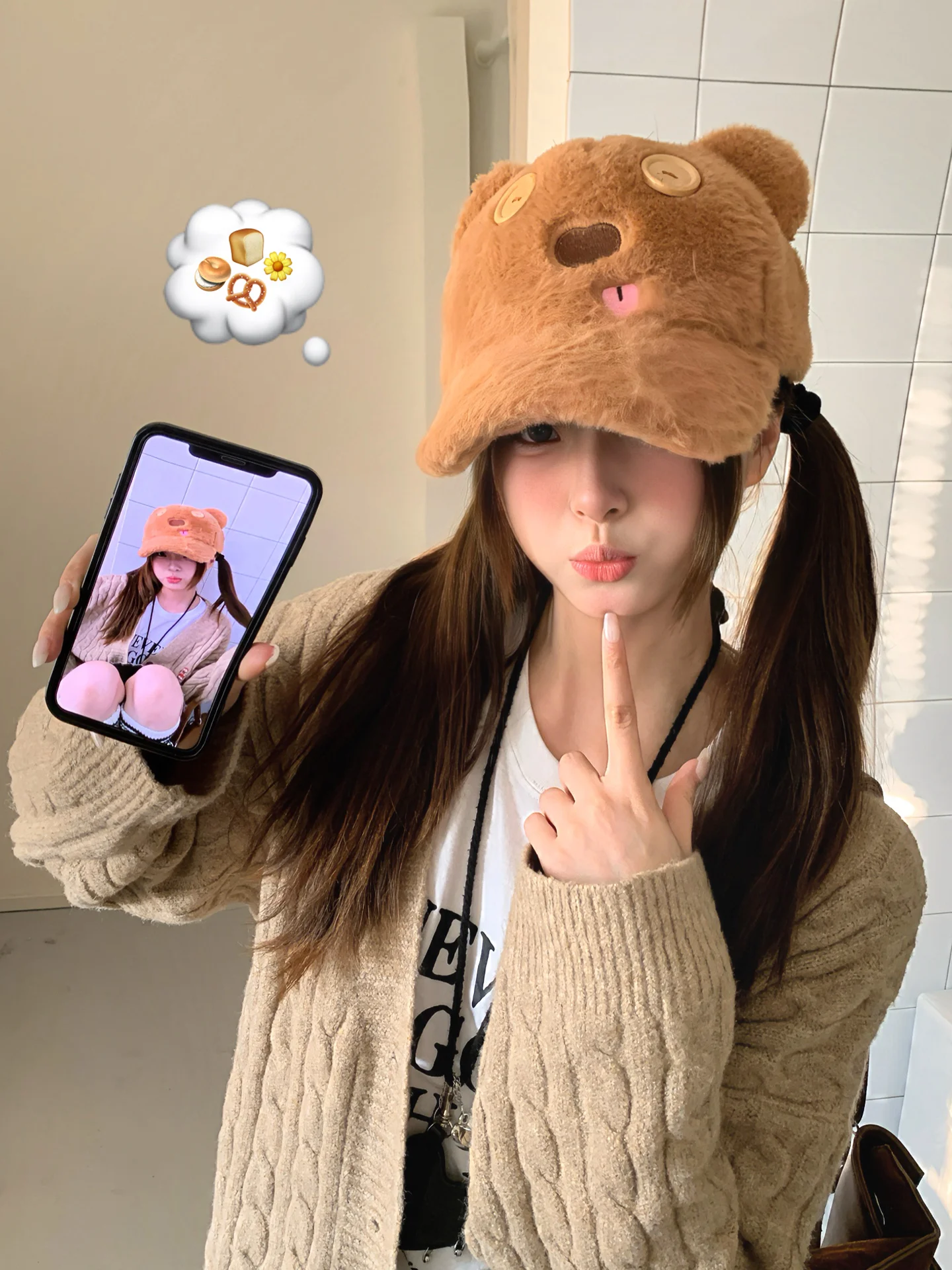 Cute Little Bear Plush Baseball Cap For Women To Keep Warm In Autumn And Winter Earmuffs With A Duckbill