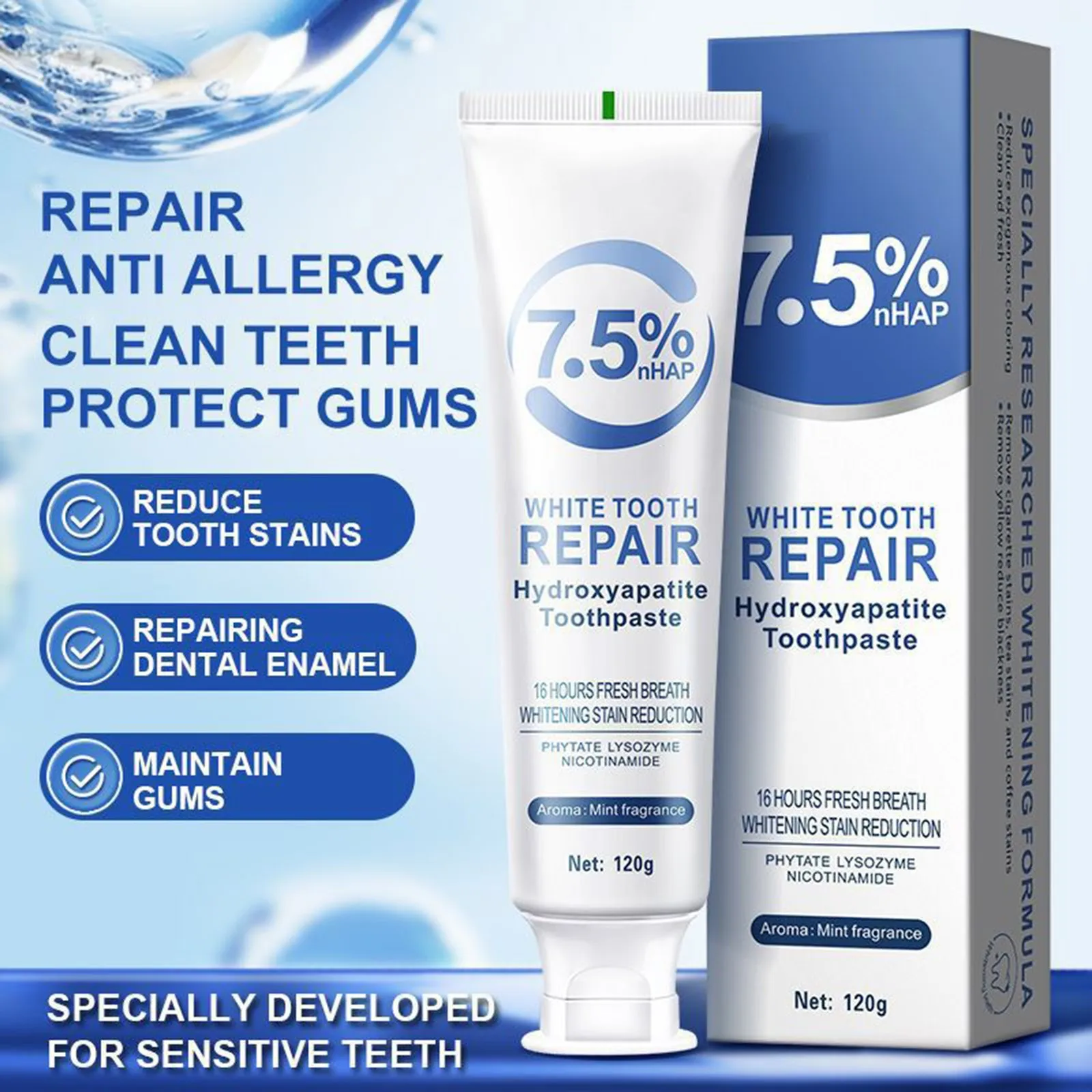 Whitening Toothpaste Hydroxyapatite Fresh Breath Reduces Tooth Stains Bright White Toothpaste Fragrance nursing care Toothpaste