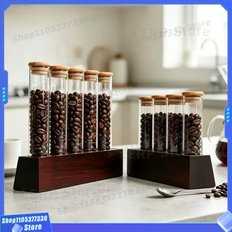 Glass Test Tube Display Stand for Dried Fruit Coffee Beans Milk Tea Storage Jar Bar Counter Showcase Holder Rack Organizer
