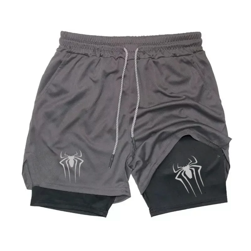 2024 New Spider Logo Men\'s Two-in-One Sports Shorts Running Quick-Drying Shorts Gym Fitness Training Double Layer