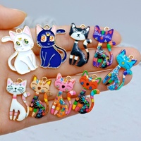 10Pcs 17 Color 17x29MM Alloy Metal Drop Oil Printing Flower Cat Charm Animal Pendant For Enamel DIY Bracelet Jewelry Making