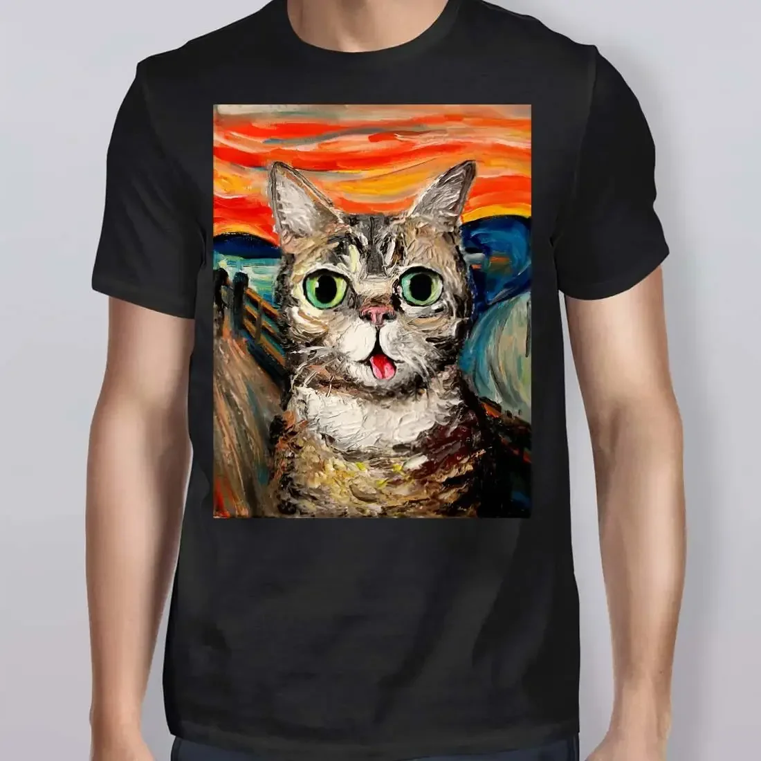 

Lil Bub The Scream Vincent Van Gogh T-Shirt 100% Cotton O-Neck Summer Short Sleeve Casual Mens T-shirt Size S-3XL