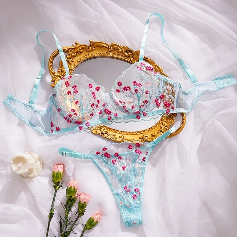 

Sexy Lingerie Woman Fancy Embroidery Underwear Set Seamless Bra Babydoll Intimate Sexy Woman Mesh Underwear See Through Lingerie