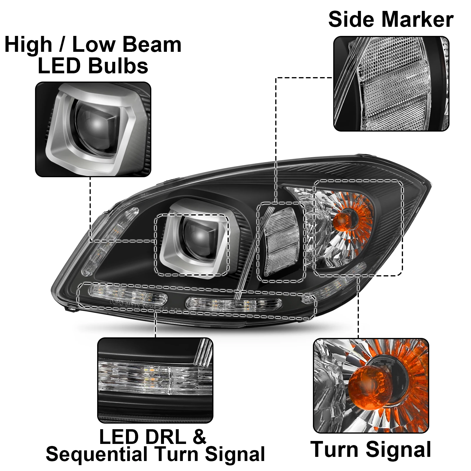 جهاز عرض LED DRL SEQ مجموعة مصابيح أمامية مناسبة لـ 2005-2010 تشيفي كوبالت / 2005-2006 بونتياك السعي / 2007-2009 بونتياك G5