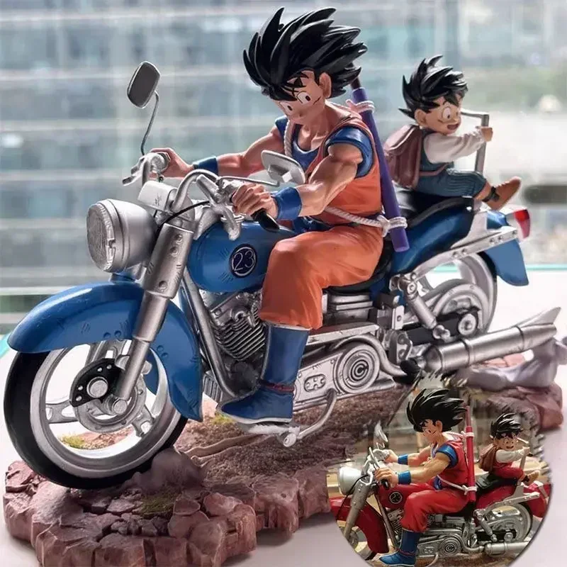 Anime Dragon Ball Goku Figure Son Goku Action Figure DBZ Father And Son Motorcycle 15cm PVC Collection Model Toys Presents