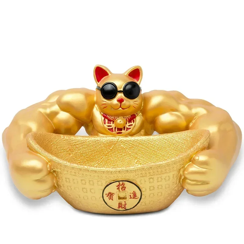 Creative resin crafts ornaments storage cornucopia decor ornaments giant arm muscle lucky cat home accessories ingot robbery cat
