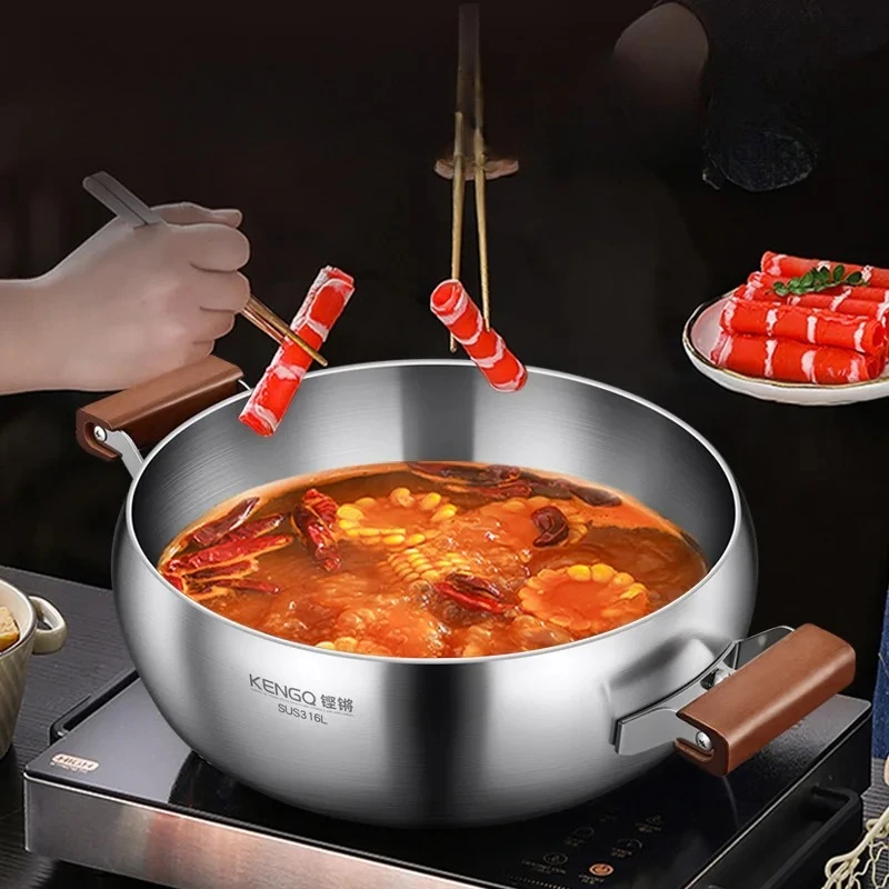 Кастрюля для хот-пота Kengqiang, бытовая, из нержавеющей стали 316L, новая модель, для индукционных плит, большая глубокая кастрюля для супа