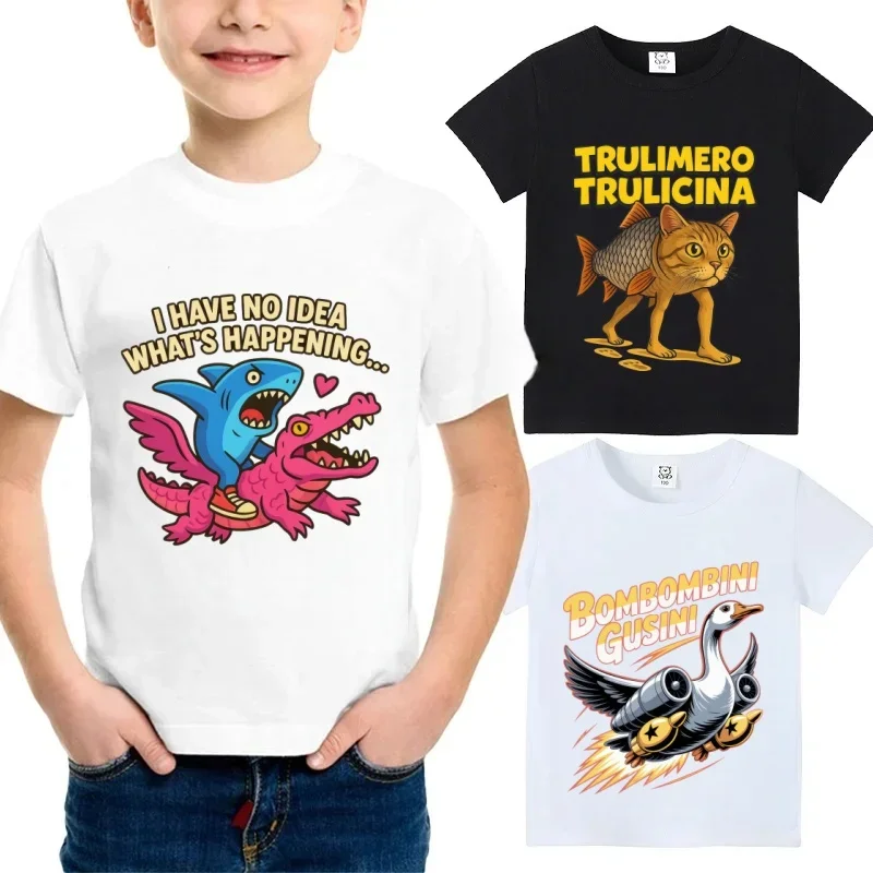 

Italian Children's Brainrot Animal T-shirt Fun Shark, Technology Goose Summer Clothing