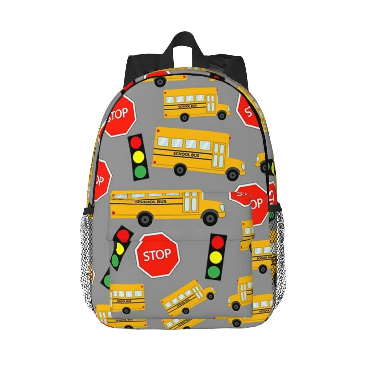 Yellow School Bus Stop Sign Traffic Lights Backpacks Teenager Bookbag Cartoon Students School Bags Laptop Rucksack Shoulder Bag