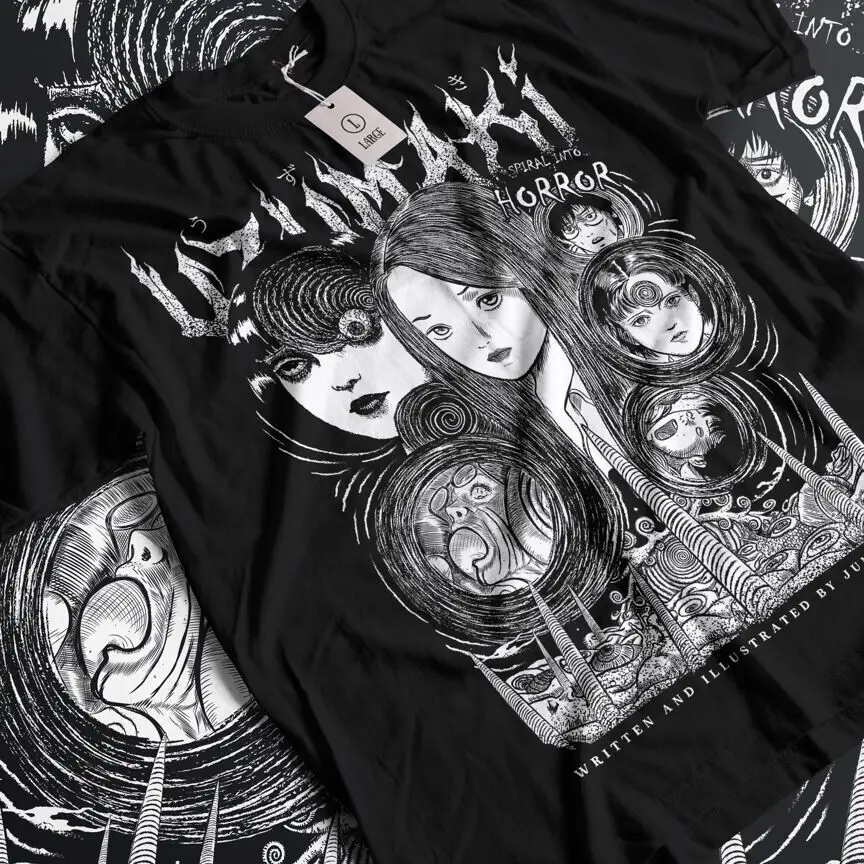 Junji Ito Uzumaki T-Shirt Horror Japan Guro Funny Girl Anime Gift Shirt All Size