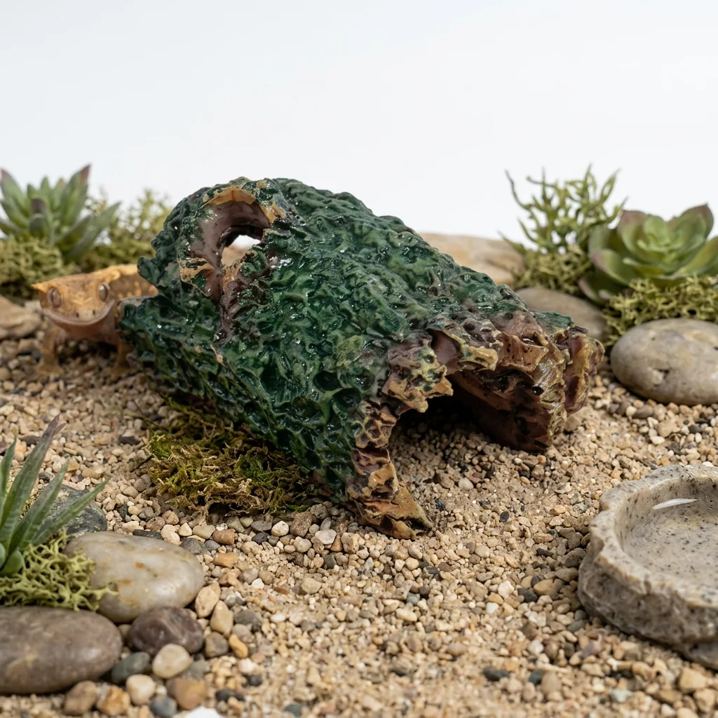Reptilien-Versteckhöhle, Rindentähnliche Terrarium-Landschaftsdekoration für Kleine Eidechsen und Geckos, Harz-Habitat-Ornament-Zubehör – Detail 3