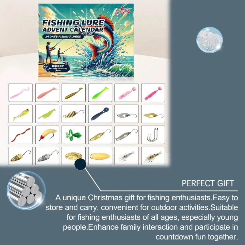 Unique Holiday Fishing Baits Advents Calendar with 24 Unique Lures for Fishermen