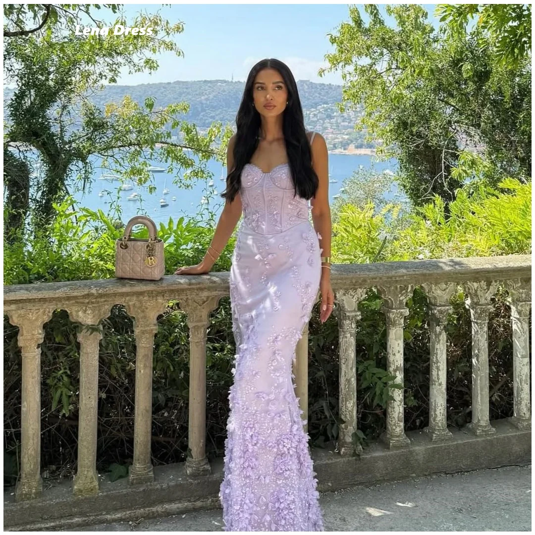 

Lena Flowers Evening Dresses Woman Elegant Woman Party Dress Customized Spaghetti Straps Purple Sleeveless Fish Tail Ball Gowns