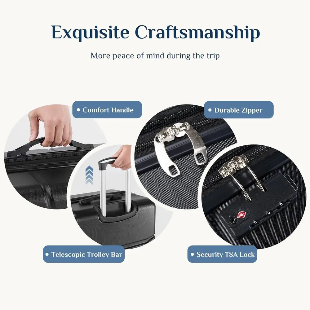 20 Lightweight Expandable Hardshell Suitcase with TSA Lock, ABS Material, Double Spinner Wheels, Black