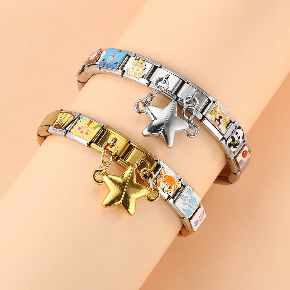 Fashion Magnetic Pentagram Pendant fit 9mm Italian Titanium Steel Module Bracelet for Woman Men DIY Making Accessories