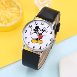 High Quality cartoon Disney Mickey Boys and girls kids Leather Quartz wrist watch+Bracelet Couple students Watch Bracelet gifts