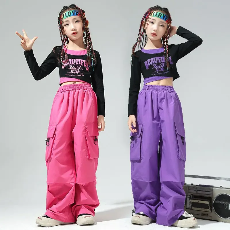 5-14 Years Girls Dance Pants Kids Hip Hop Joggers Pant Straight Trousers High Waist Vintage Casual Teenage Streetwear Baggy Pant