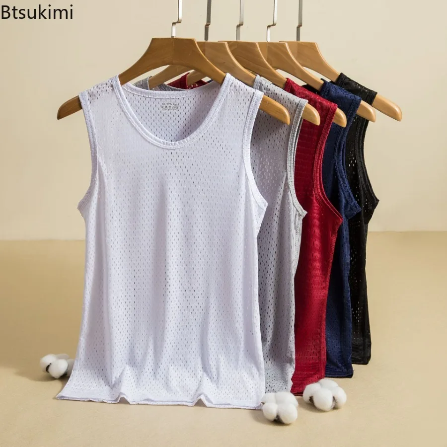 

Mens Mesh Vest Ice Silk Quick-drying Bodybuilding Tank Tops Fitness Muscle Sleeveless Narrow Vest Fitness Casual Sport Vest Tops