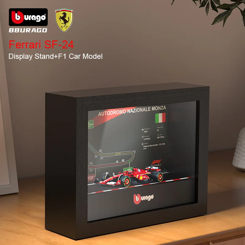 

Bburago 1:43 2024 F1 Ferrari SF24 #16 Charles Leclerc Formula 1 Model Car Photo Frame Version With LED Light Monza Circuit