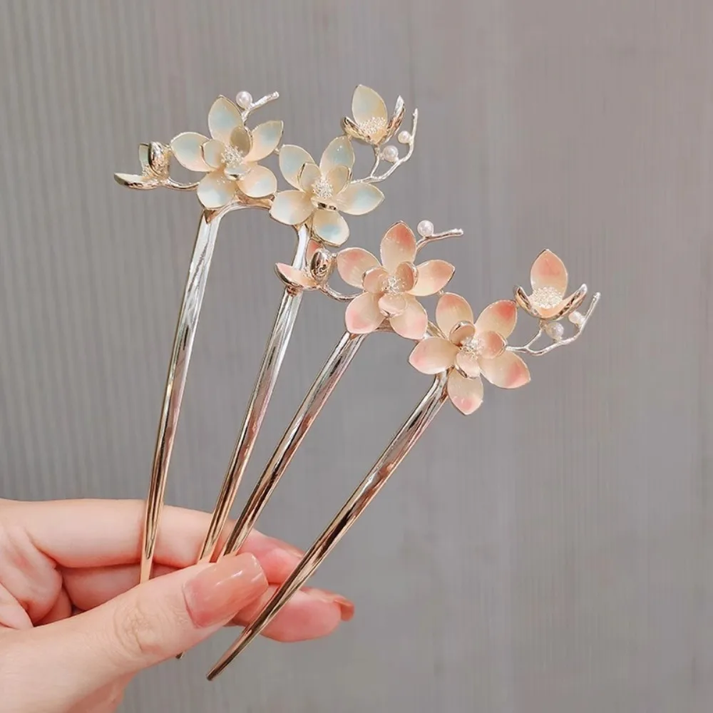 1pc U Shaped Flower Hair Sticks Forks Women Hair Bun Maker Jewelry Vintage Girls Flower Hairpins Clip Headwear Hair Accessories