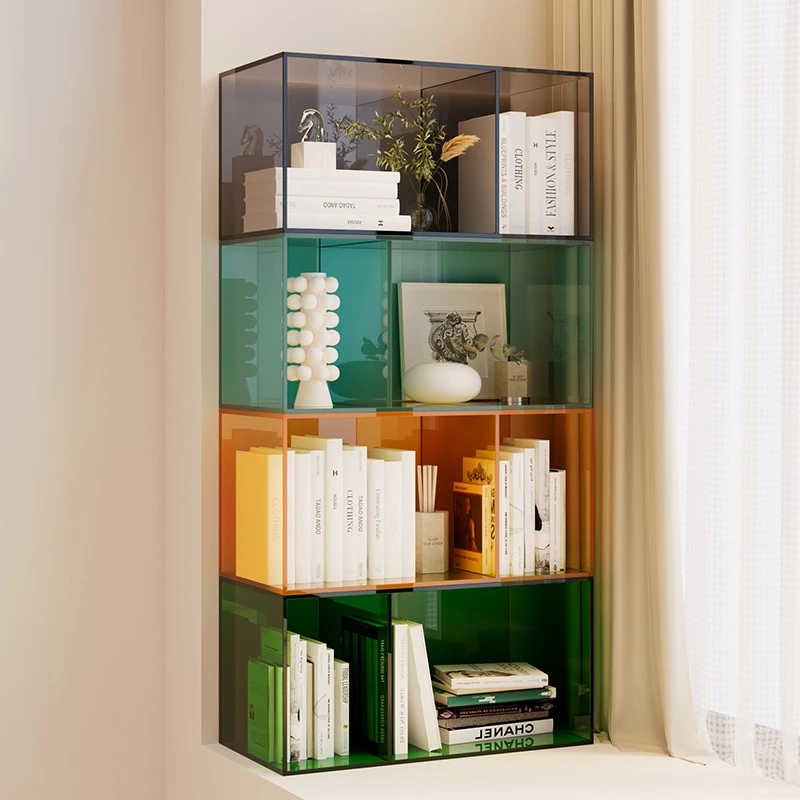 

Light luxury bay window bookcase household living room acrylic storage cabinet bedroom shelf
