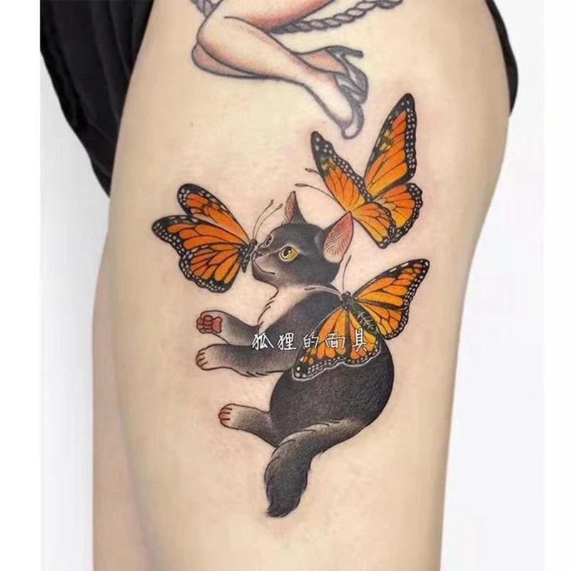 

Butterfly Cat Waterproof Temporary Tattoo Stickers Female Color Cute Anime Kids Arm Wrist Art Fake Tattoo Small Tatuajes Adesiva