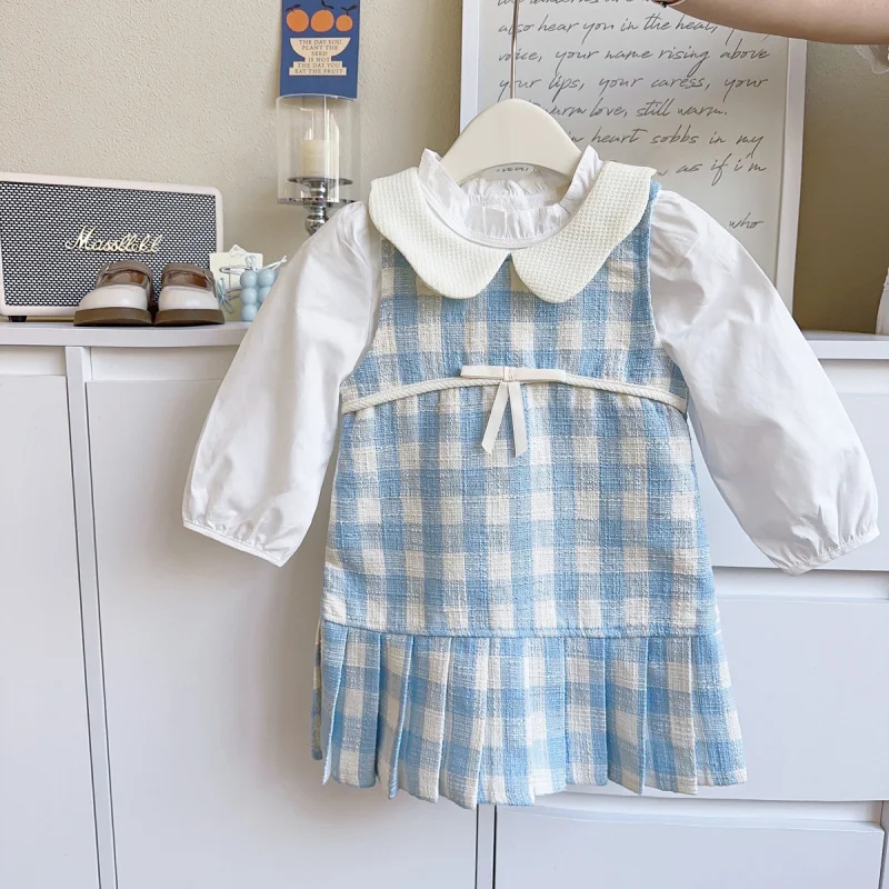 

Children's Outfit New Spring and Autumn Baby Girl Doll Collar Vest Dress with Long Sleeve Shirt Two-Piece Set