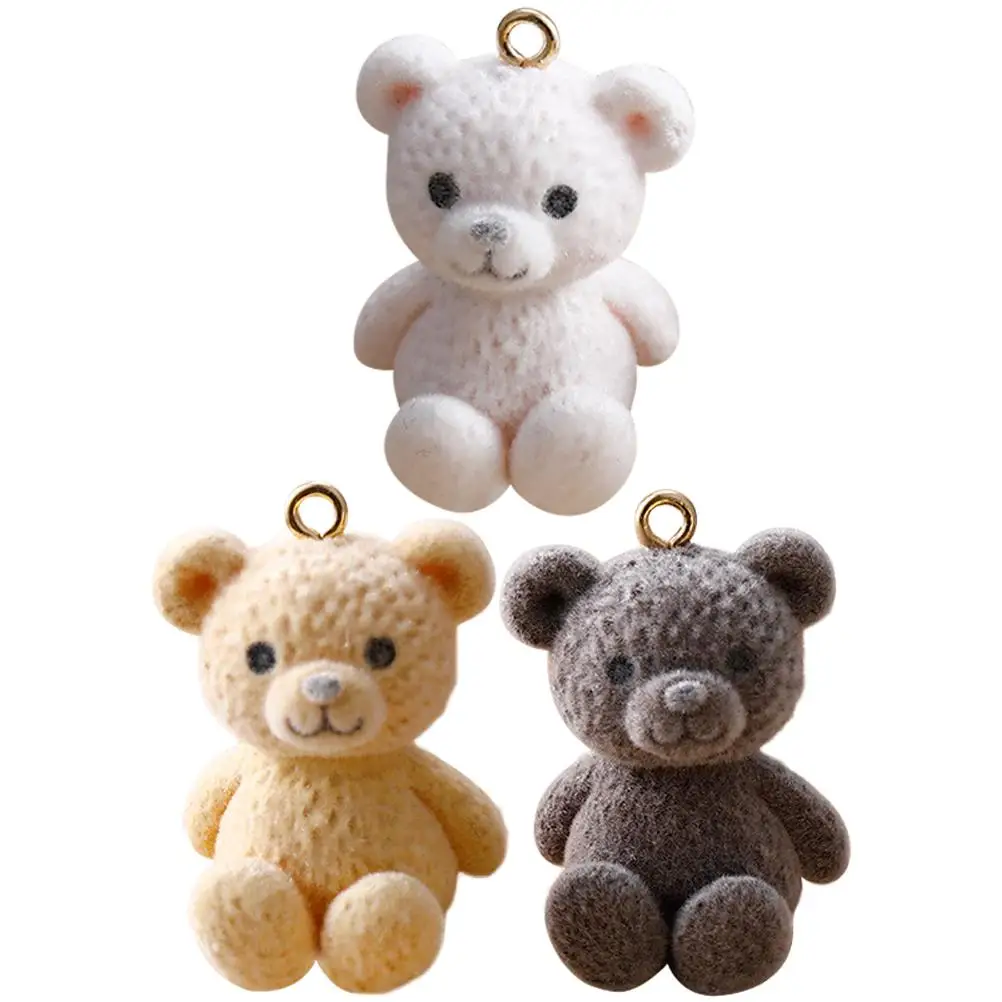 

3Pcs Bear Pendant Necklace Charms Kawaii Flocking Material DIY Jewelry Making Accessories Coffee White Beige Color