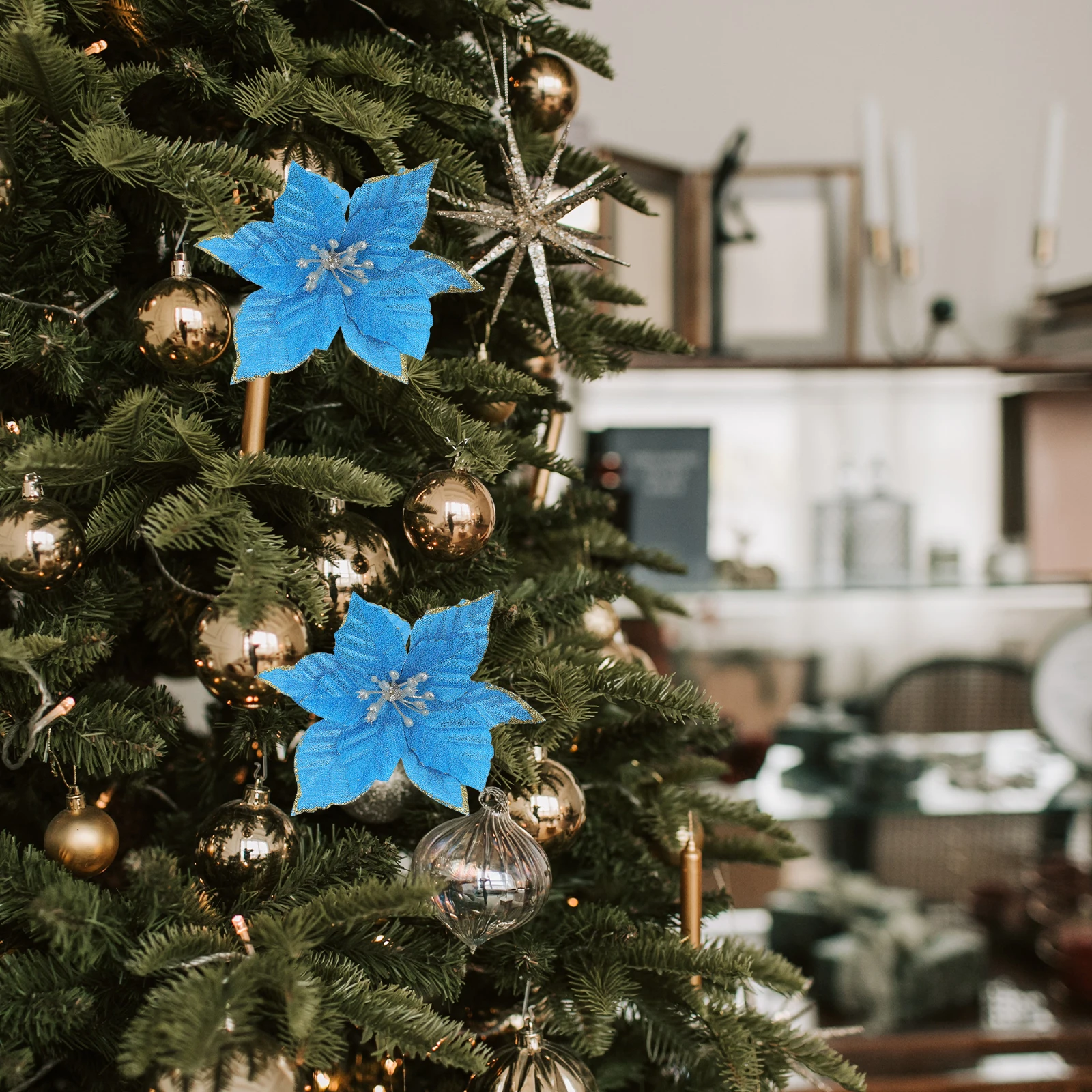 

24 Pcs Christmas Decorations Flower Faux Flowers Xmas Ornaments Floral Arrangements Indoor Artificial Flash