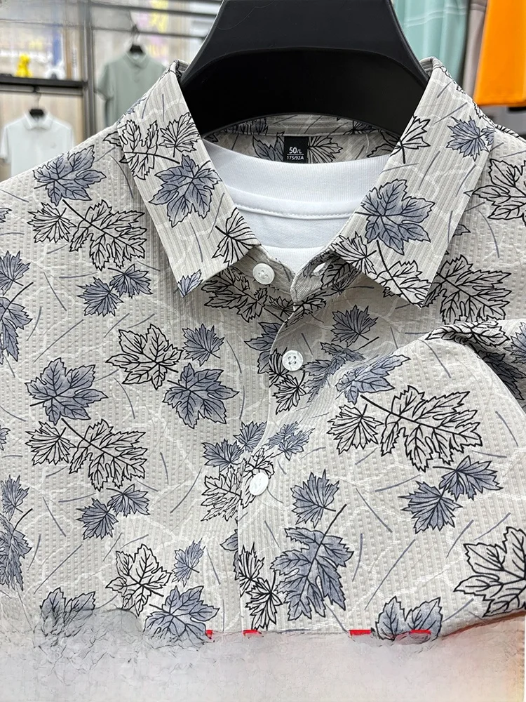 

Летняя мужская рубашка с цветочным принтом, короткий рукав, свободный крой, пляжная, повседневная, немнущаяся, с пуговицами, нейлоновая, молодежная, трендовая, коллекция 2025 года