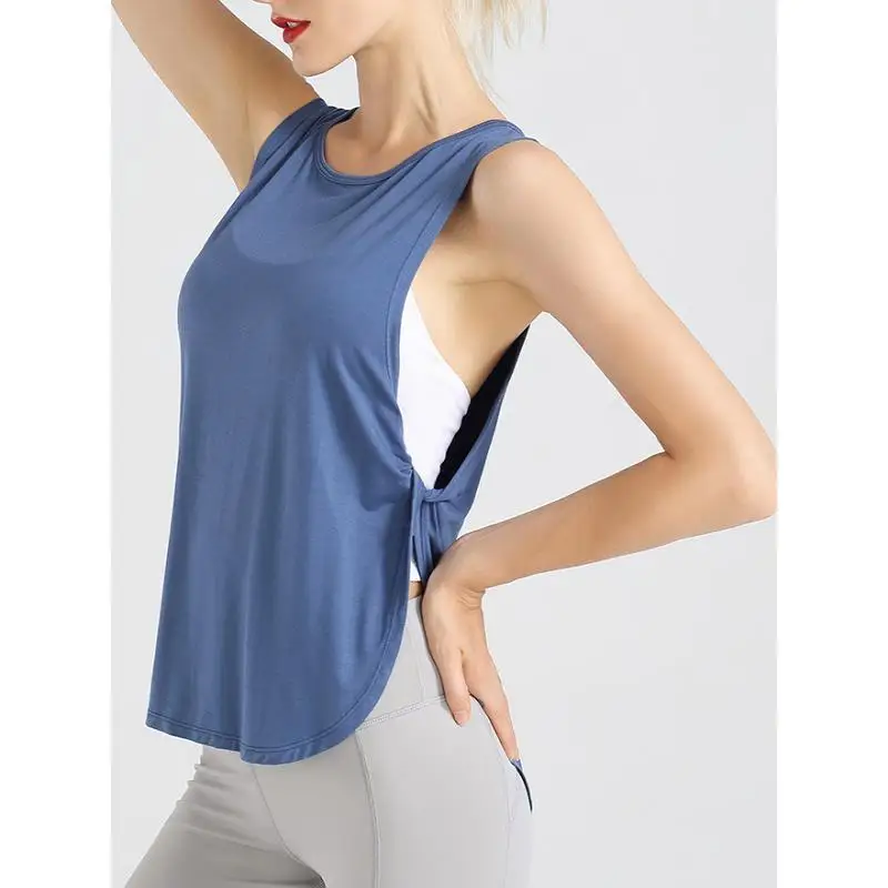 Women's Yoga Vest Top Fitness Pilates Training Side Knot Slimming Running Sporty Style Short Length Polyester Fabric