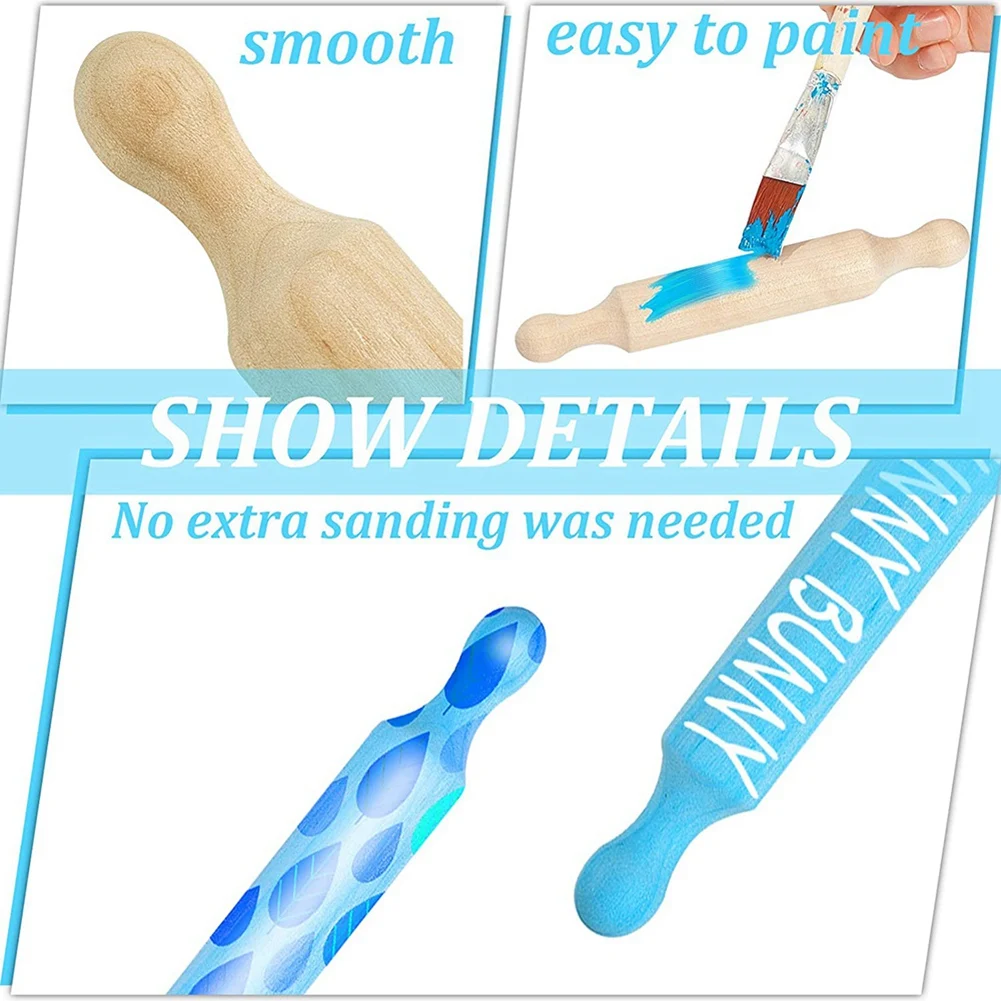 ABWZ-30 Pieces Wooden Mini Rolling Pin 6 Inches Long Kitchen Baking Rolling Pin Small Wood Dough Roller For Children Fondant