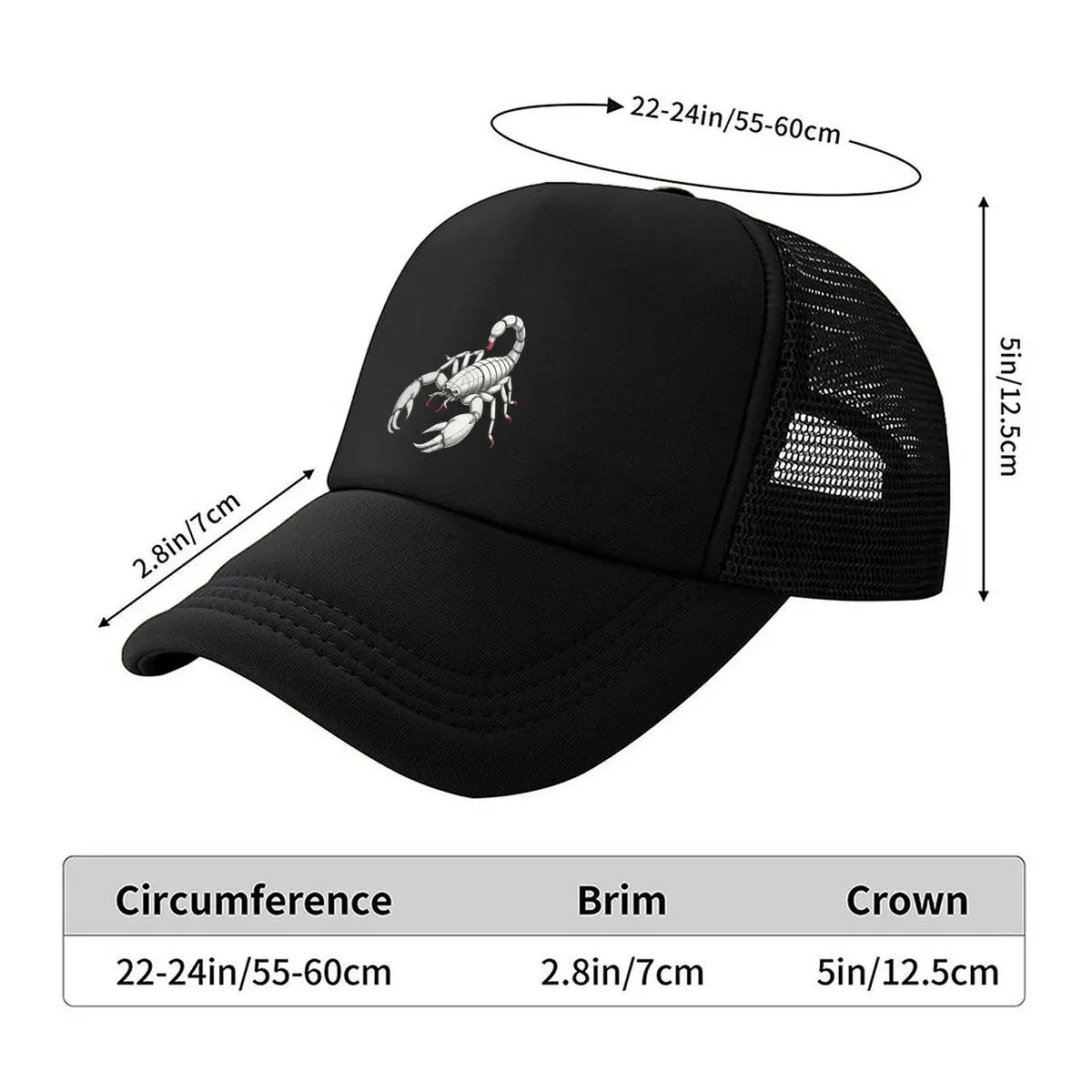 Men's Black Scorpion Graphic Hat - Wide Brim Hunting, Camping, Casual Outdoors - Bold Scorpion Desig 2026 Mesh Baseball Cap