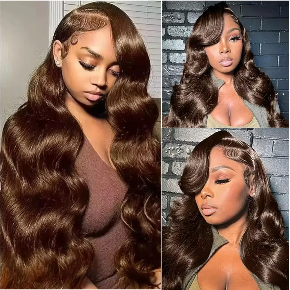 200 Density Chocolate Brown Body Wave Lace Front Human Hair Wig 13x6 HD Transparent Lace Frontal #4 Colored Wigs For Women