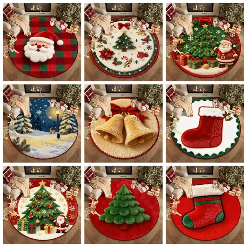 High Quality Crystal Velvet Christmas Round Rug Thickened Soft Bathroom Mat Non-Slip Decorative Floor Mat Home Decor