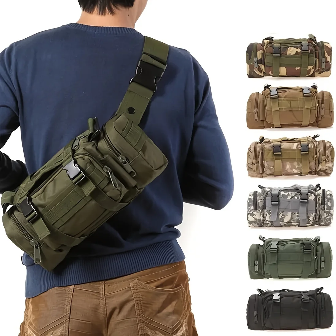 Bolsa de mensajero de camuflaje 600D para pescar y hacer senderismo. Correa duradera y ajustable. Bolso de hombro perfecto para exteriores para equipo de camping. ¡Compre ahora!