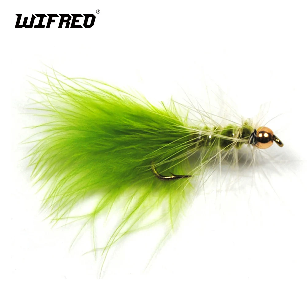 Wifreo 8PCS #10 Brass Gold Bead Head Chartreuse Green Streamer Fly for Trout Fly Fishing Flies Chartreuse Olive Orange Color