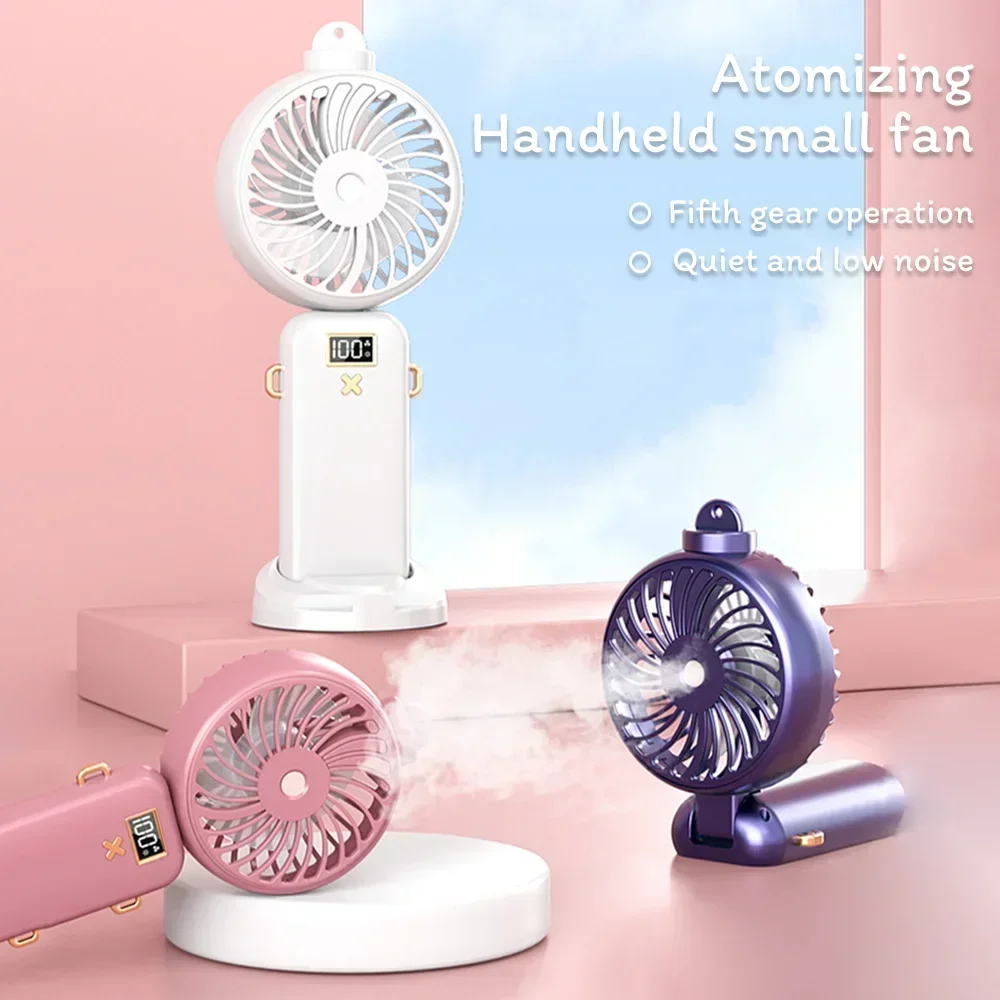 5000mAh Portable Mini USB Rechargeable Fan  Spray Fan 2 In 1 Humidifier Hydrator Electric Fan With LCD Display