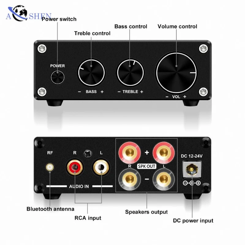 Aoshen mini orador estante classe d receptor amplificador de áudio estéreo bt digital