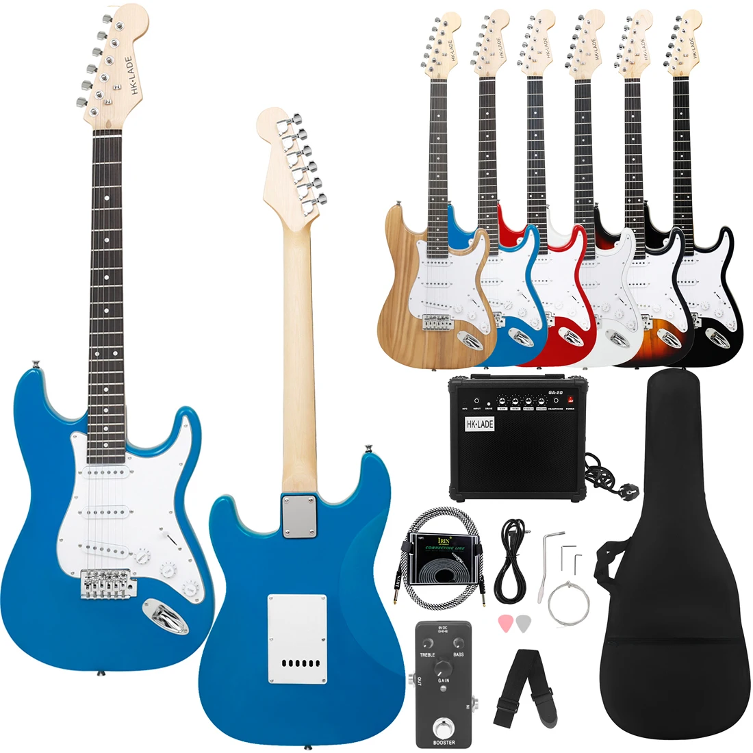 

HK-LADE Blue ST Electric Guitar Set Rosewood Fretboard Electric Guitar Set with Sound Bag Strap Plectrum Strings Amplifier Parts