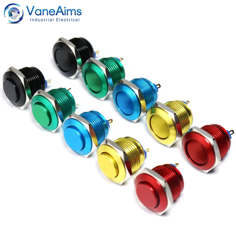 16mm Mini Push Button Switch HS16 Waterproof Momentary Self Reset Metal Switch Oxidation Red Yellow Blue Green Black VaneAims