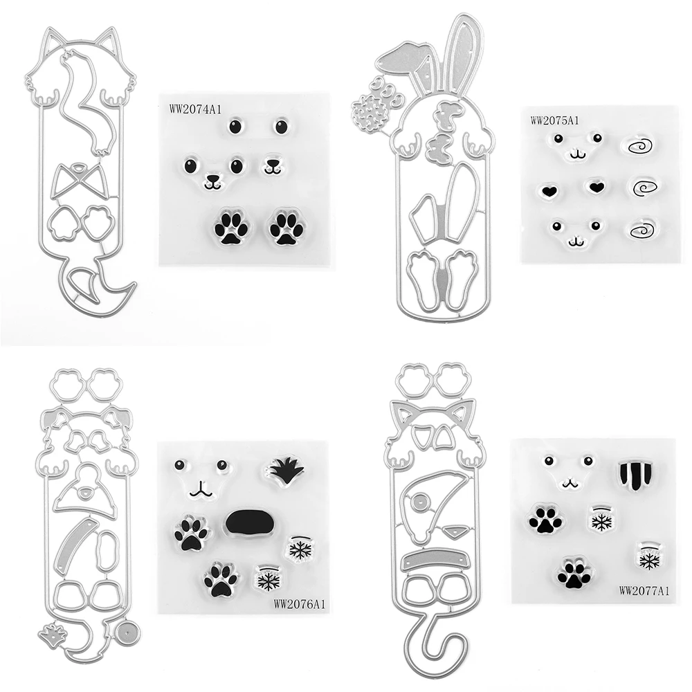 

Cutting Dies and Clear Stamps Set I'M A HUGGER Critter Fox Rabbit Dog Cat Patter for DIY Mini tear-off Calendar Placecard 2023